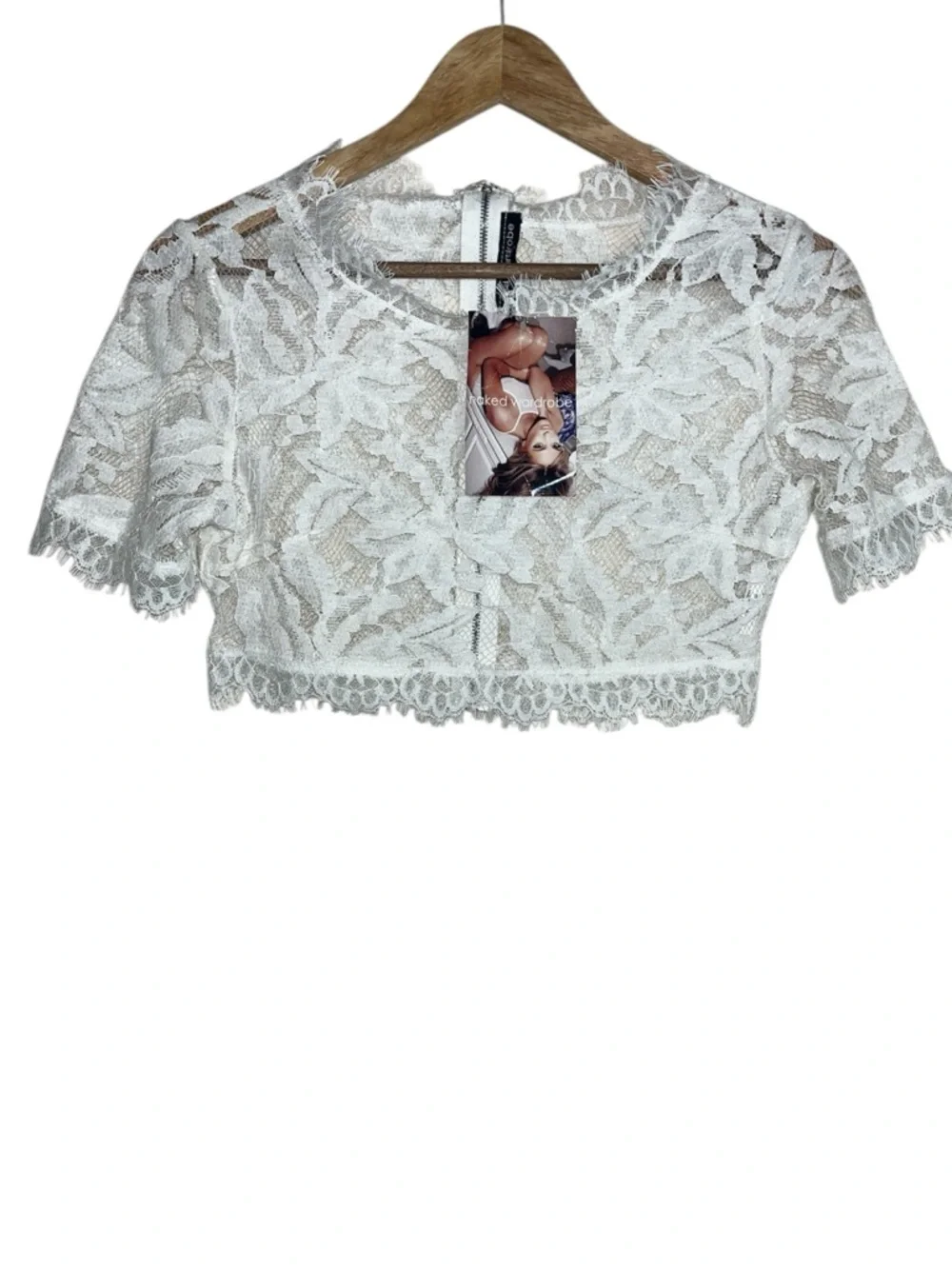NWT Naked Wardrobe White Romantic Lace Statement Scalloped Hem Cropped Top S - Picture 1 of 7